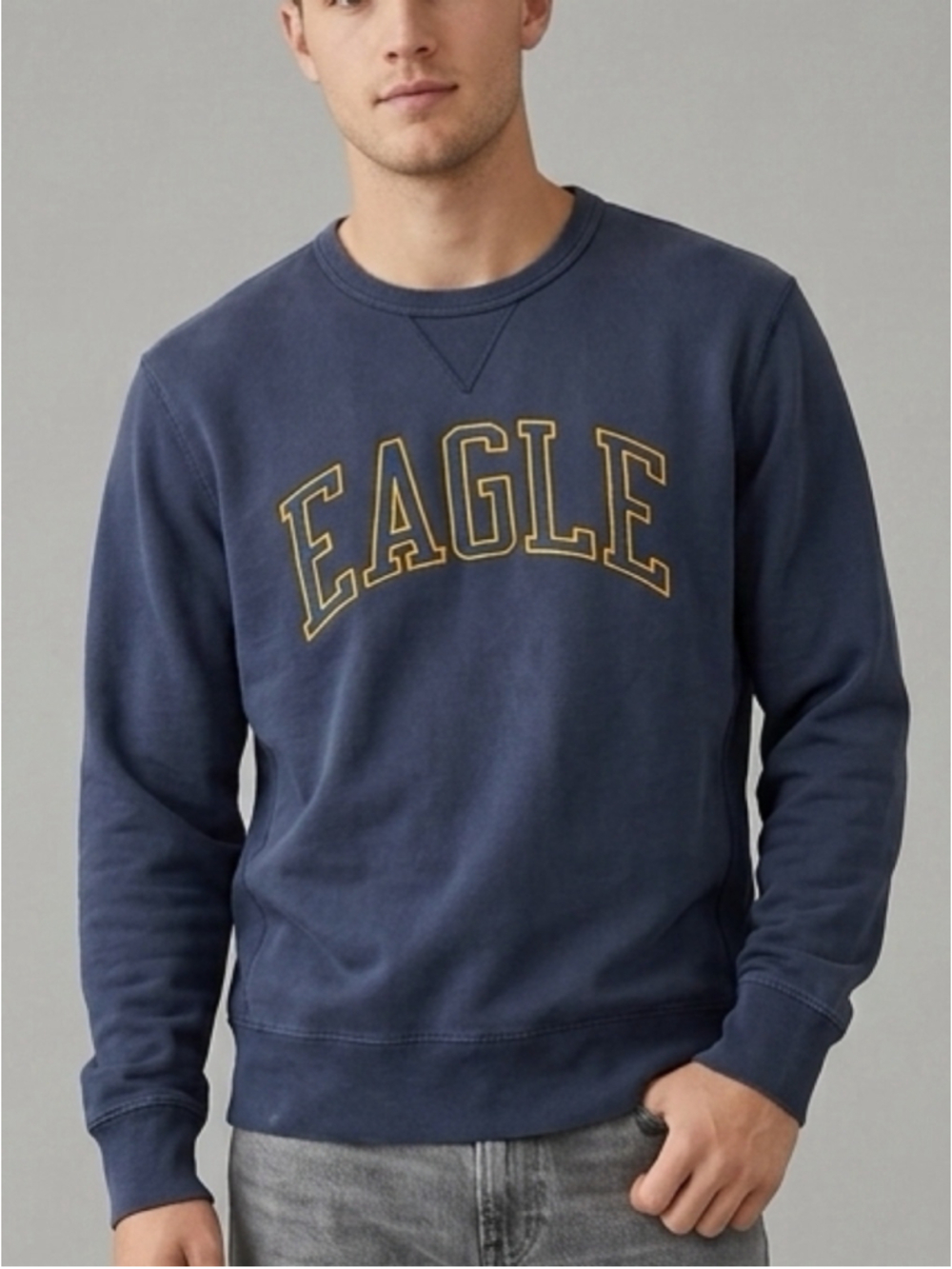American Eagle Navy Crewneck Sweatshirt Vintage Indie Block Letter Pullover 1334